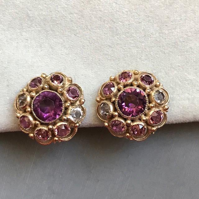 Hobe Earrings in Purple, Pink and Clear Unfoiled Rhinestones