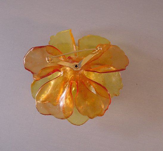 Orange Flower Pin Vintage Large Plastic