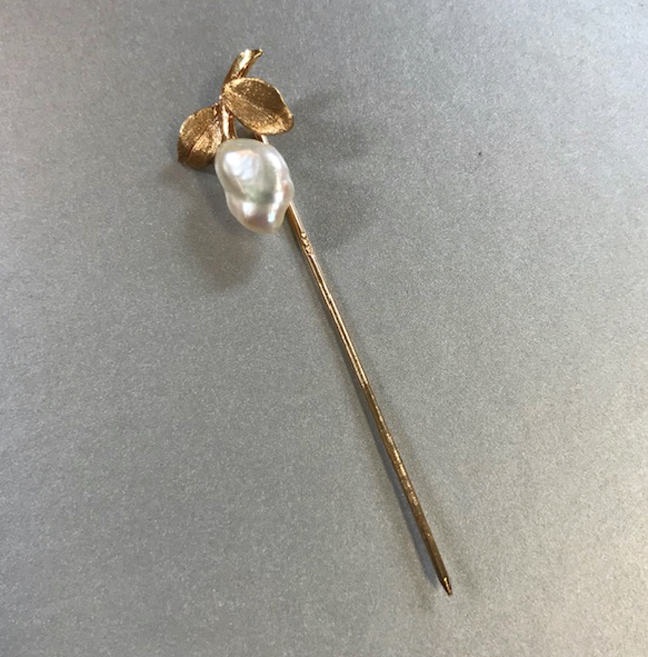 Stickpin 14K and Pearl Stick Pin, Marked 14K on The Stem
