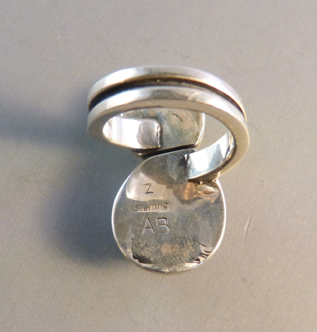 Z Sterling Ab Marked Ring With Faceted Aqua Crystals Morning Glory Details