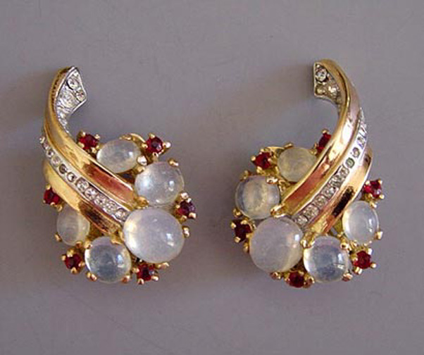Trifari Sterling Vermeil And Glass Artificial Moonstone Earrings Trifari Sterling Vermeil And Glass Moonstone Earrings 148 00