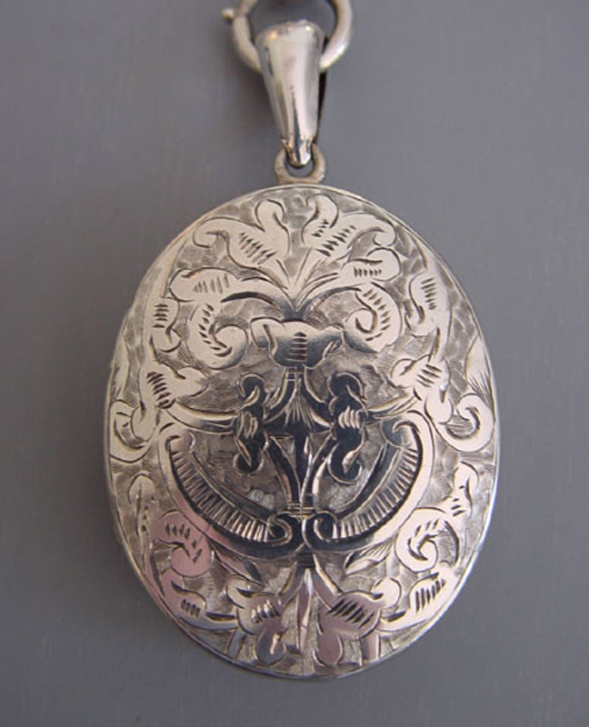 Victorian Antique Sterling Silver Engraved Square Swallow Locket Necklace.  – Thea Grant