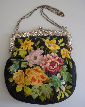 vintage petit point needlepoint tapestry purse, evening bag w