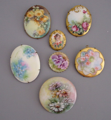 Vintage hand painted porcelain brooch sale