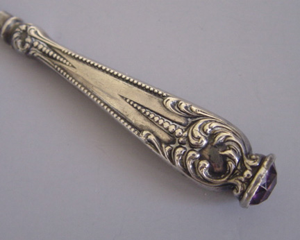 Antique Sterling Silver Button Hook Tool, Victorian Shoe Hook Tool