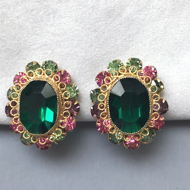 Glenda Emerald Green Rhinestone Earrings