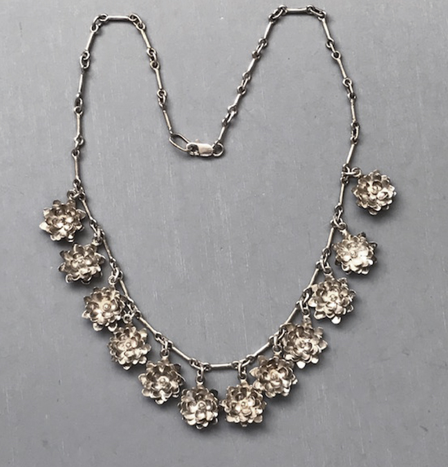 Silver Open Flower Charms Necklace