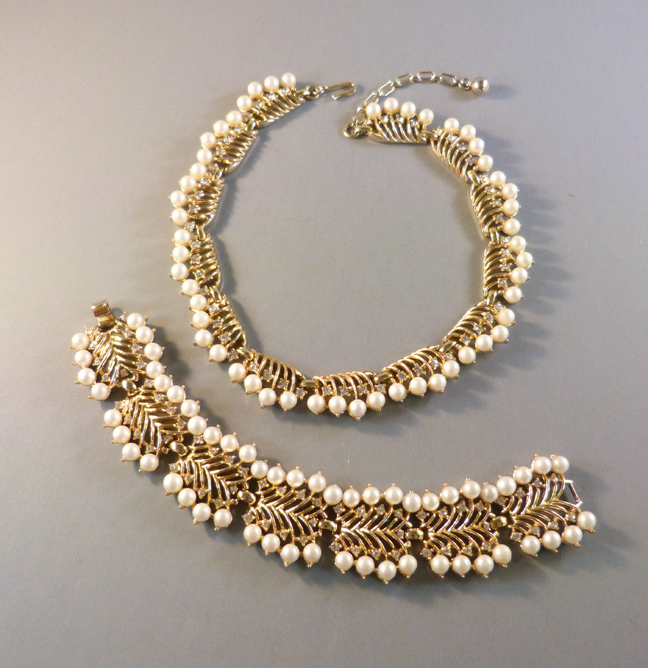 TRIFARI glass pearls set in gold tone necklace and bracelet - $198.00 ...