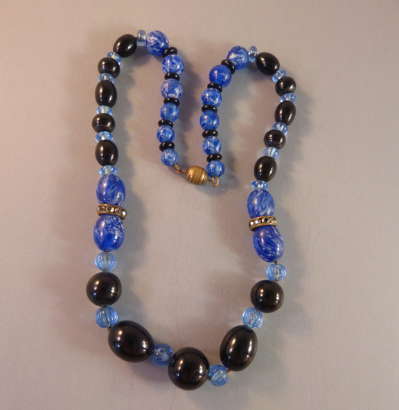 FRENCH Art Deco blue bead necklace marcasites - Morning Glory Jewelry ...
