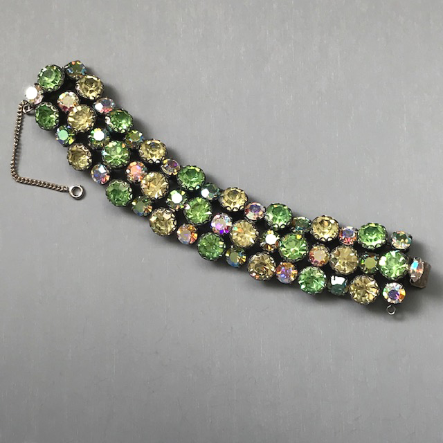 REGENCY unsigned green aurora borealis and rhinestone bracelet - $128.00 - Glory Jewelry & Antiques