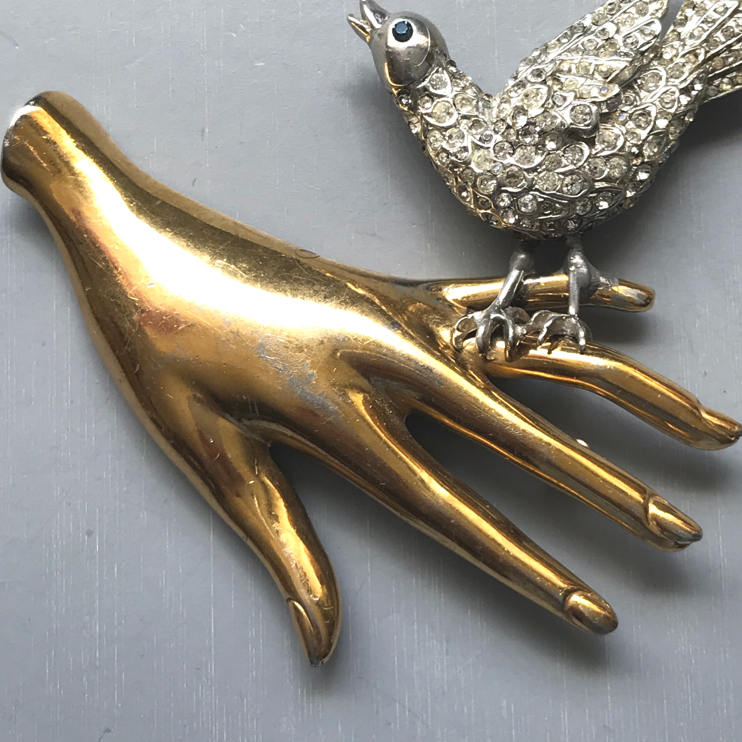 thumbnail image 2 of Lightweight Golden/Silver Bird On Stone Brooch Design Badge 2 of 10